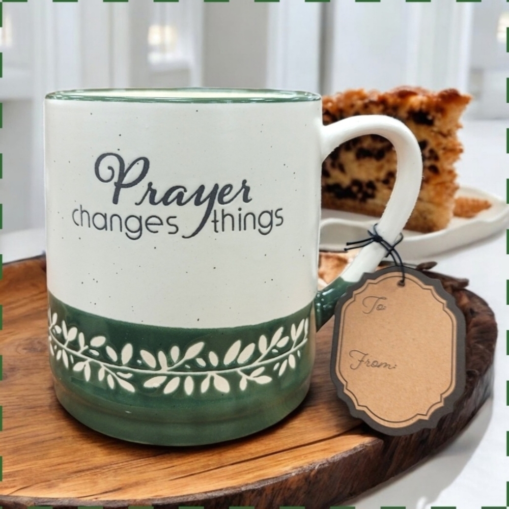 Prayer Changes Things Coffee Mug 24 oz. Inspirational Green And White - Picture 4 of 7